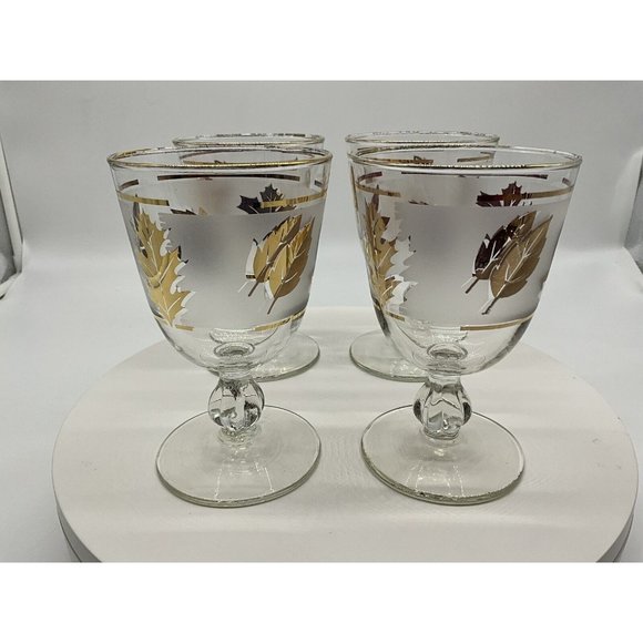 Libbey Vintage Golden Foliage Mid Century Gold Leaf Goblet | Set of 4 - Picture 3 of 16
